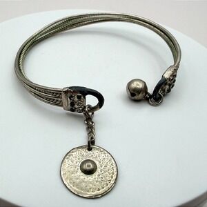Vintage Y2K Silver Tone Bell Coin Charm‎ Cuff Bracelet Boho Women's Jewelry